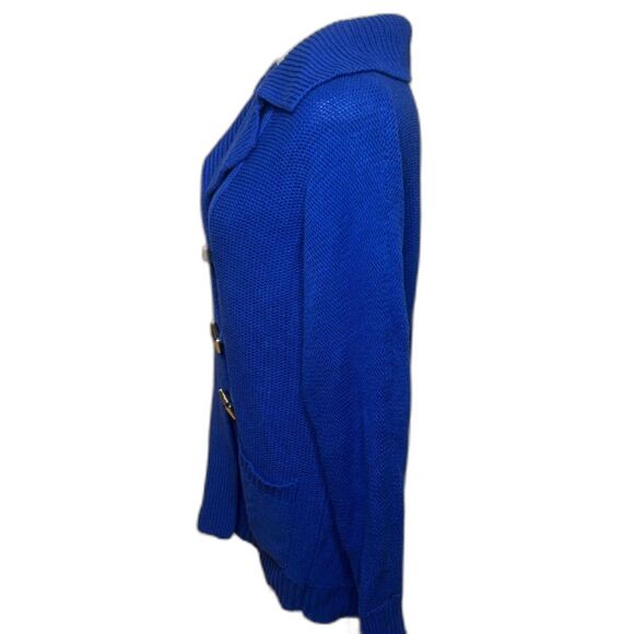 Lauren Ralph Lauren LRL Blue Cardigan Sweater Gold Toggle Flare Womens Designer - Picture 5 of 7